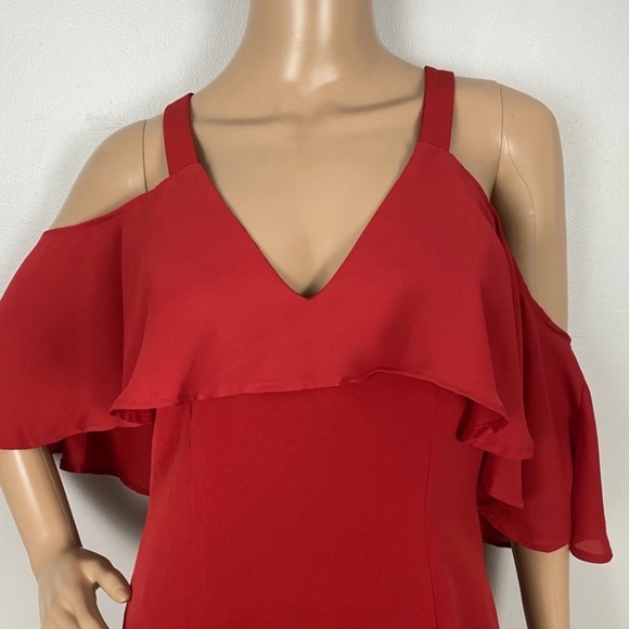 JAY X JAYGODFREY RED COLD-SHOULDER MAXI GOWN - Picture 3 of 10